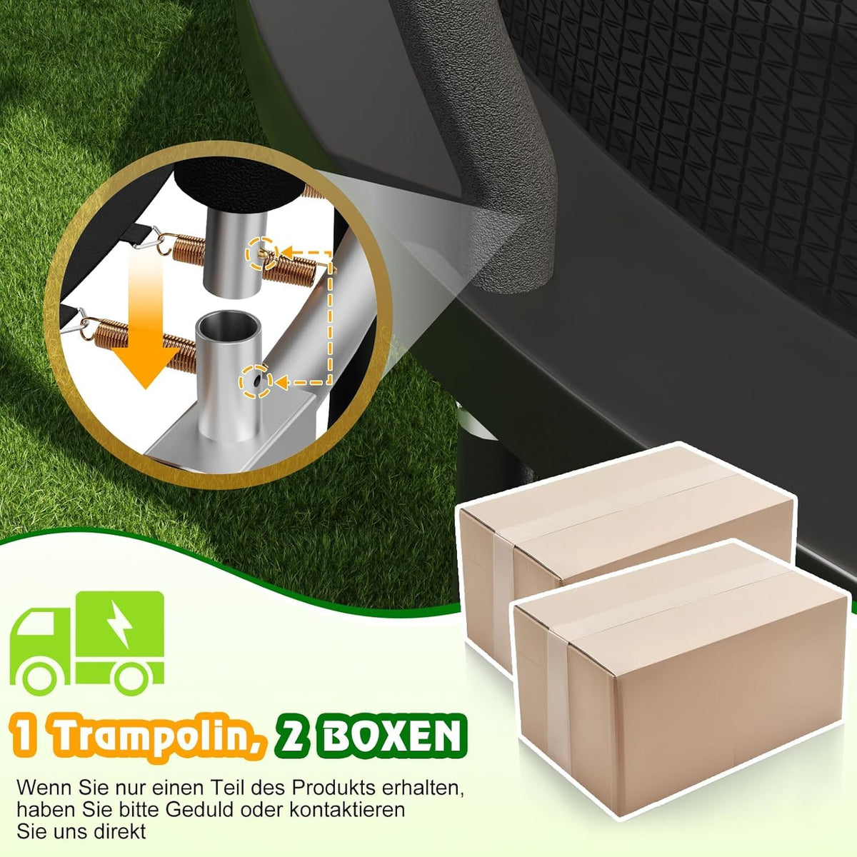 Cama elástica infantil para jardín Devoko Ø 228/305/366/427/488 cm con certificado GS, red de seguridad, forma redonda, escalera y bolsa para zapatos