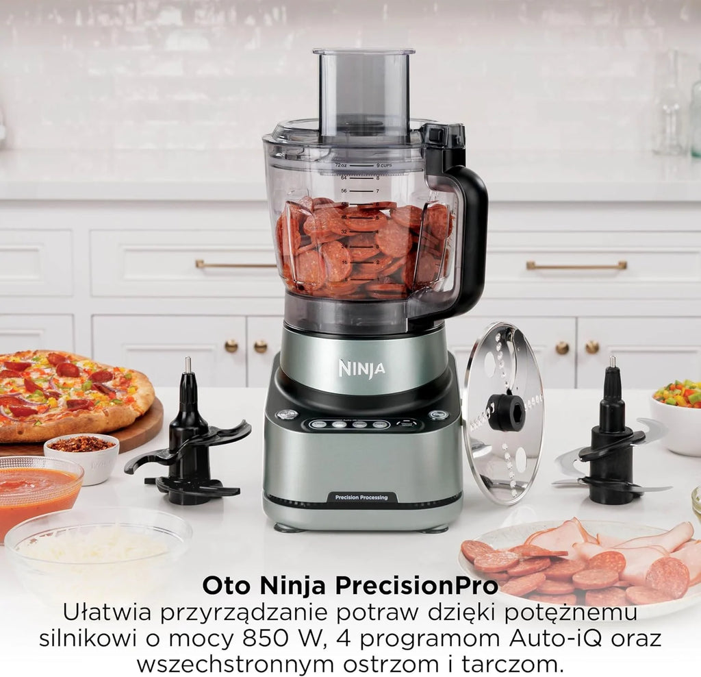 Ninja PrecisionPro robot kuchenny 2,1 l, 4 automatyczne ustawienia wstępne i ręczne ustawienia, przygotuj ciasto na pizzę i chleb, kroi warzywa i inne części nadające się do mycia w zmywarce, czarny
