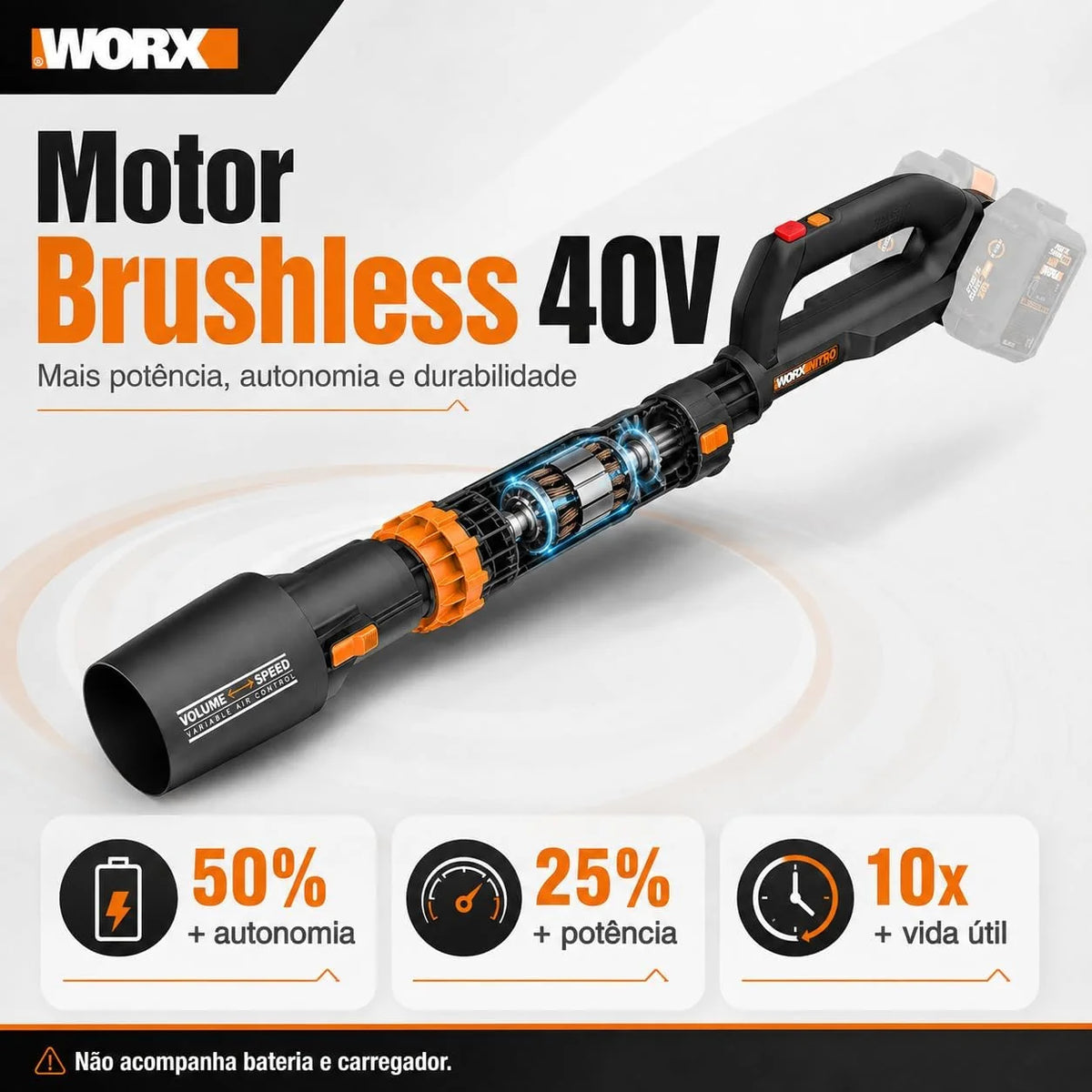WORX Akumulatorowa dmuchawa do liści 40 V Leafjet WG585E.9 bez akumulatora i ładowarki, czarny/pomarańcozwy