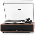 1byone MM Tocadiscos con altavoces, 33/45 RPM, Bluetooth, transmisión por correa, parada automática, preamplificador phono