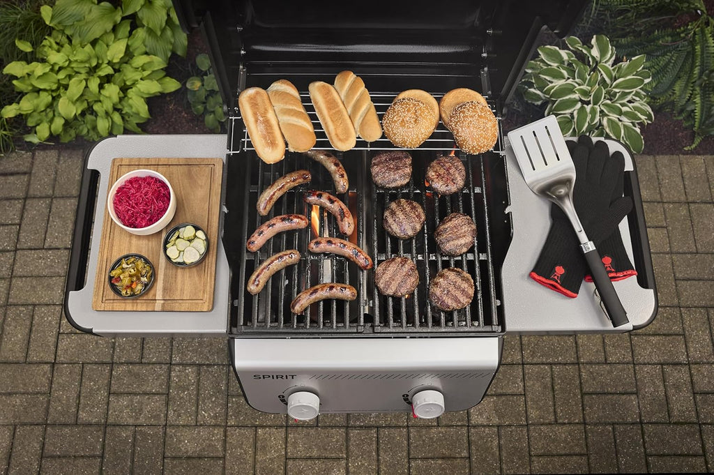 Barbacoa de gas Weber Spirit E-210, 2 quemadores, superficie de cocción 51 x 46 cm, termómetro en la tapa, 2 ruedas, negro/plata (1500838)