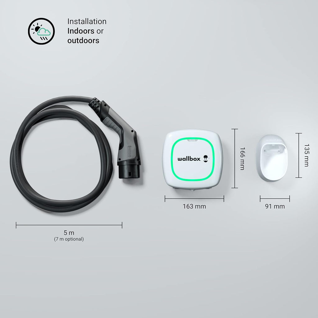 Cargador Wallbox Pulsar Plus para vehículos eléctricos - Potencia ajustable hasta 22 kW, cable de carga Tipo 2, Wi-Fi y Bluetooth, OCPP