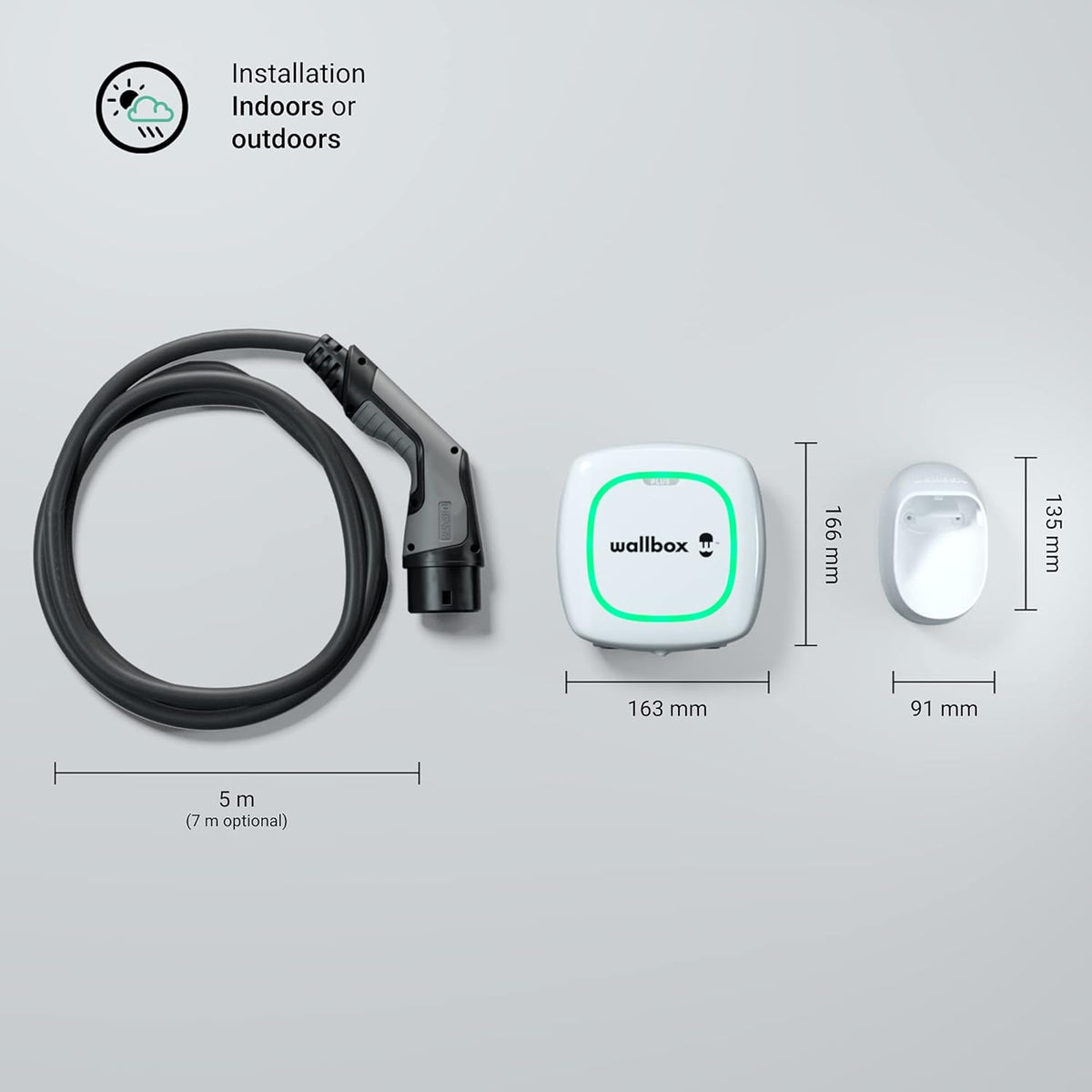 Cargador Wallbox Pulsar Plus para vehículos eléctricos - Potencia ajustable hasta 22 kW, cable de carga Tipo 2, Wi-Fi y Bluetooth, OCPP