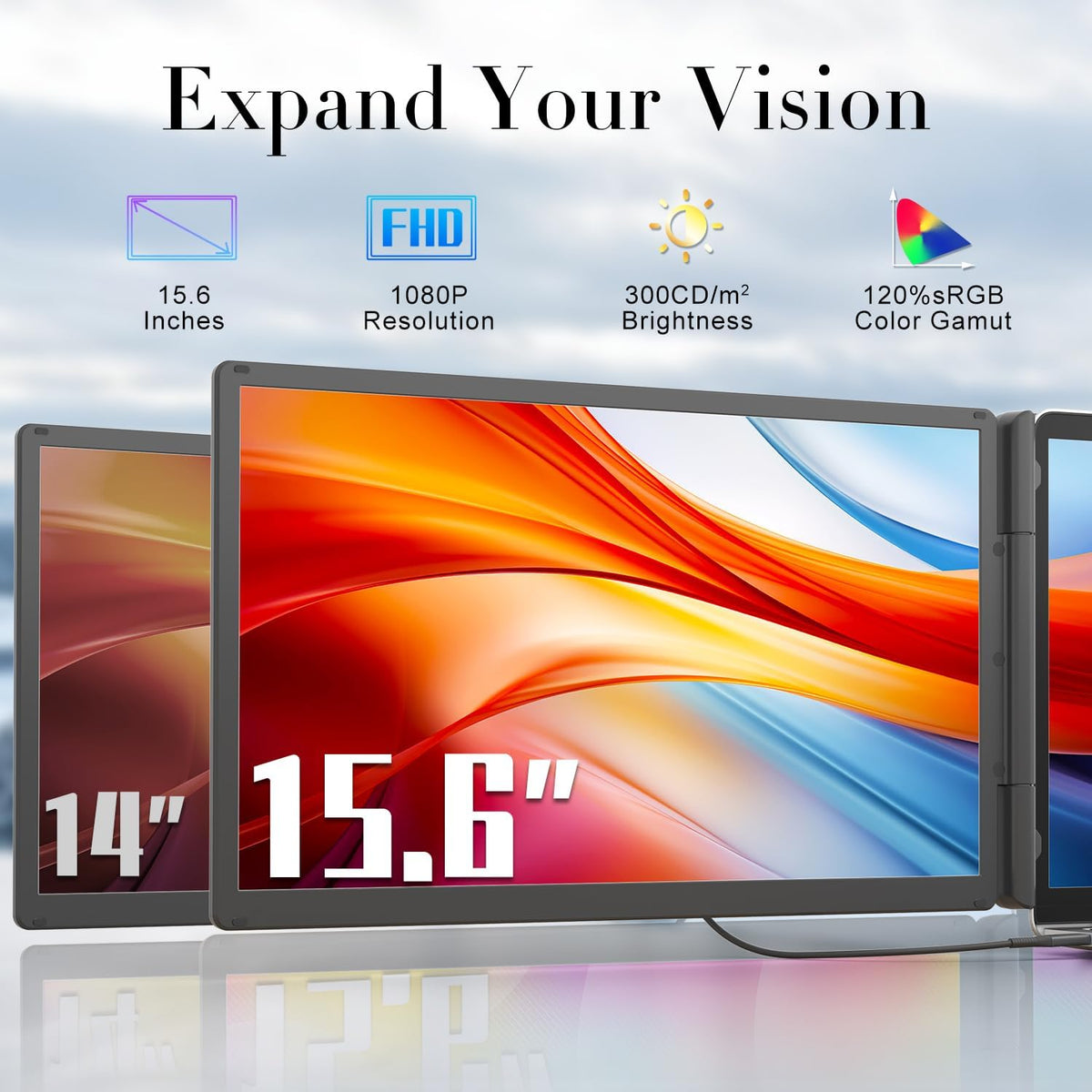 Monitor portátil Teamgee de 15,6" con batería externa, monitor FHD 120% sRGB Plug & Play, compatible con Mac, Windows, Surface, Chrome, ideal para teletrabajo, estudios y PYMES