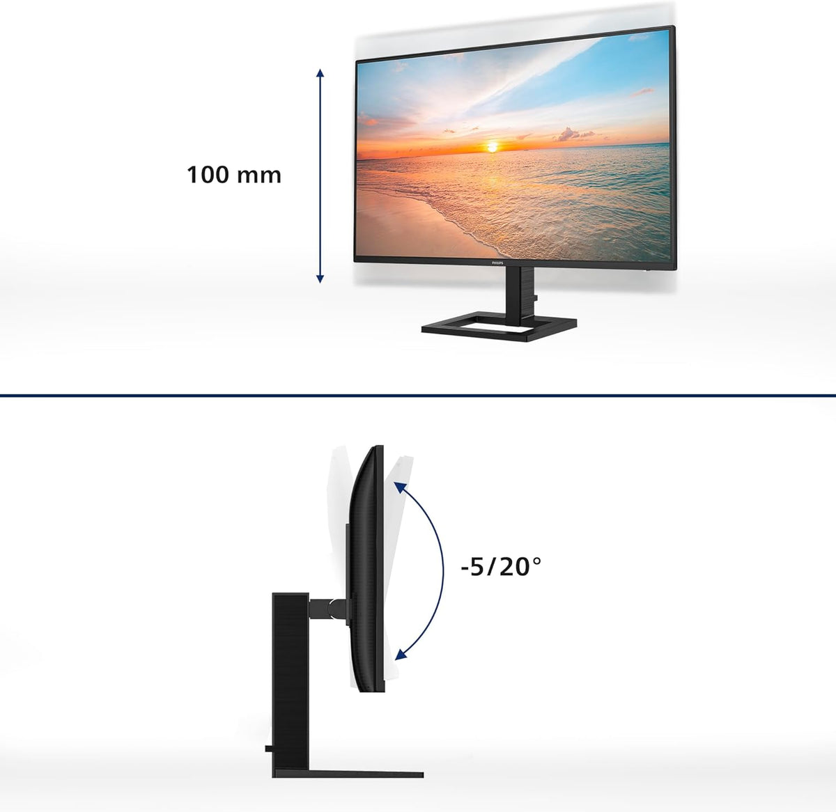 Philips 27E1N1300AM - Monitor FHD de 27 pulgadas, ajustable en altura, altavoces (1920x1080, 100 Hz, HDMI, USB-C (suministro de energía de 65 W), concentrador USB) negro