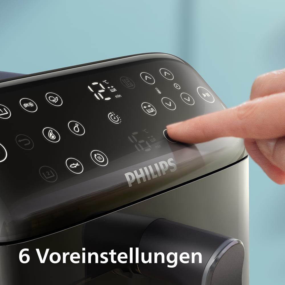 Philips Airfryer Serie 4000 de doble cesta apilada, freidora de aire con 2 cestas apiladas, 10 l, tecnología RapidAir, 45 % menos de espacio, revestimiento cerámico sin PFAS, ventana de visualización (NA462/70)