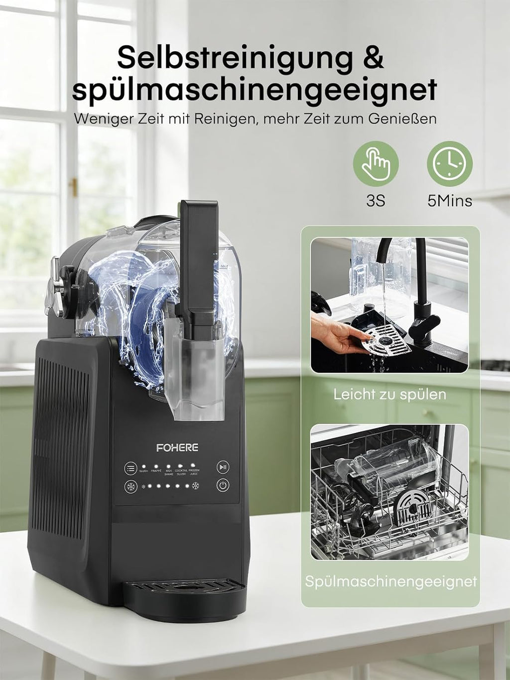 Máquina de granizados FOHERE, máquina de granizados de 2,6 L para el hogar, granizadora con autolimpieza, sin cubitos de hielo y 5 programas inteligentes, para granizados, cócteles helados, frappé, margaritas y batidos