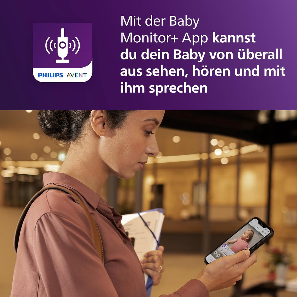 Vigilabebés con vídeo conectado PHILIPS Avent con Wi-Fi, cámara HD de alta calidad, visión nocturna por infrarrojos, detección de llanto, función de comunicación bidireccional, 12 horas de duración de la batería en modo Eco, modelo SCD951/26