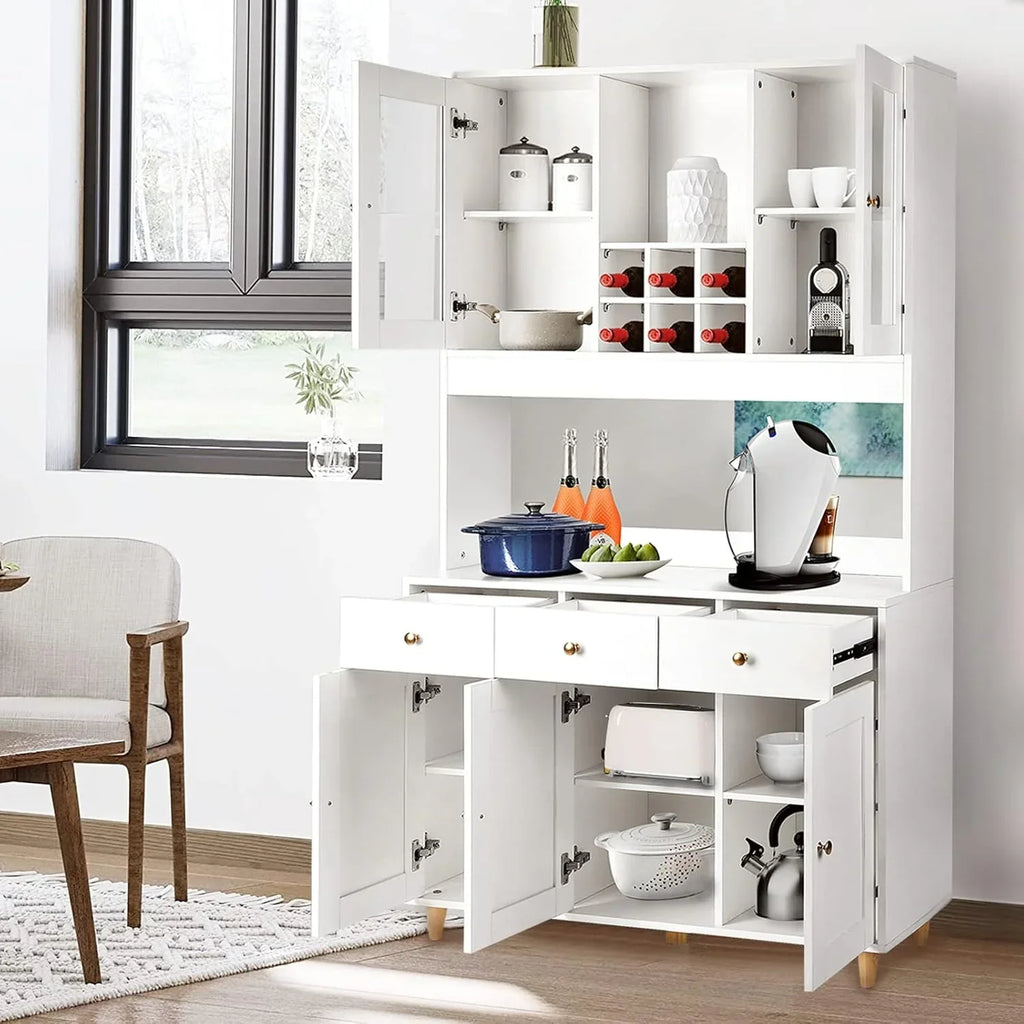 VOWNER Armario Aparador de Cocina/Buffet, 100L x 38An x 181Al cm, Mueble Auxiliar de Almacenaje, 5 Puertas y 5 Estantes Ajustables, Blanco