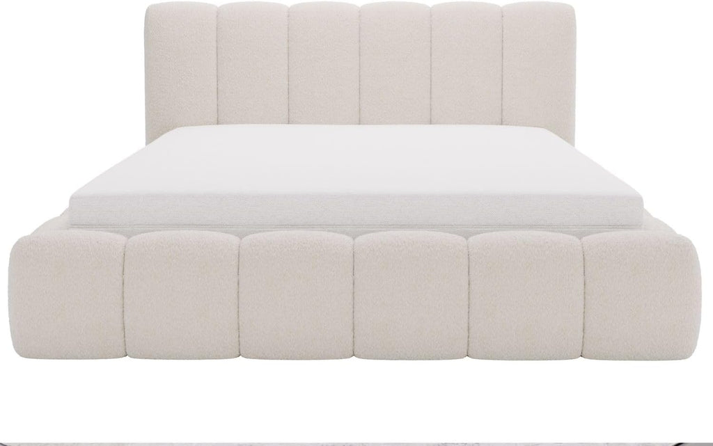 Cama tapizada GRAINGOLD Cloud 180x200 con arcón, cama tapizada con espacio de almacenamiento, tela de bouclé, con somier, con cabecero, sin colchón (beige, 180x200)