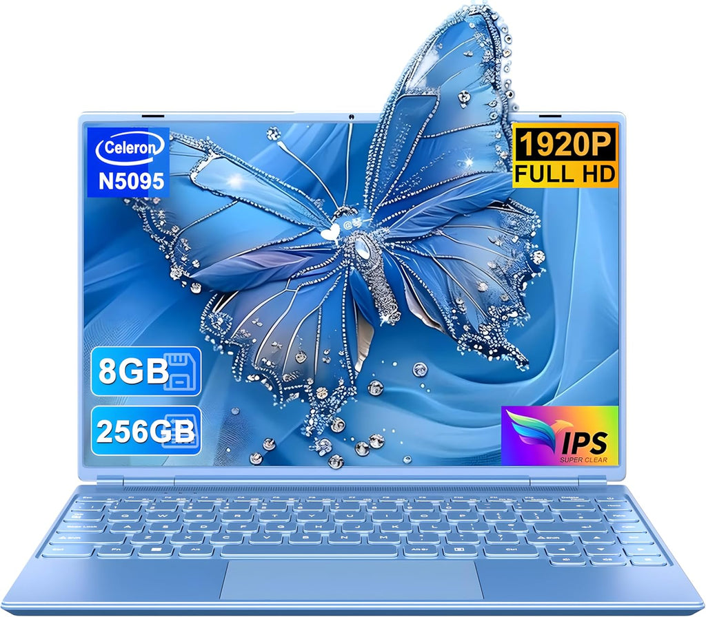Ordenador portátil de 14'' Celeron N5095 (hasta 2,9 GHz) 8 GB RAM 256 GB SSD con soporte de expansión de 1 TB (TF 512 GB) 1920x1200 Quad Core PC portátil Win11 Laptop 5G WIFI Mini HDMI teclado AZERTY cubierta - Azul
