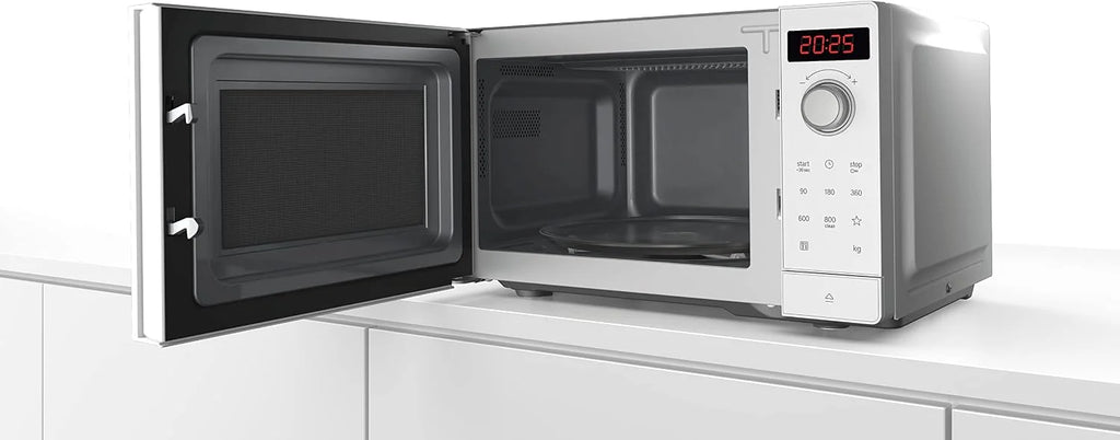 Bosch FFL023MW0 seria 2 kuchenka mikrofalowa, 26 x 44 cm, 800 W, talerz obrotowy 27 cm, zawias drzwi z lewej strony, AutoPilot 7 7 programy automatyczne, obsługa czyszczenia, wyświetlacz dotykowy LED,