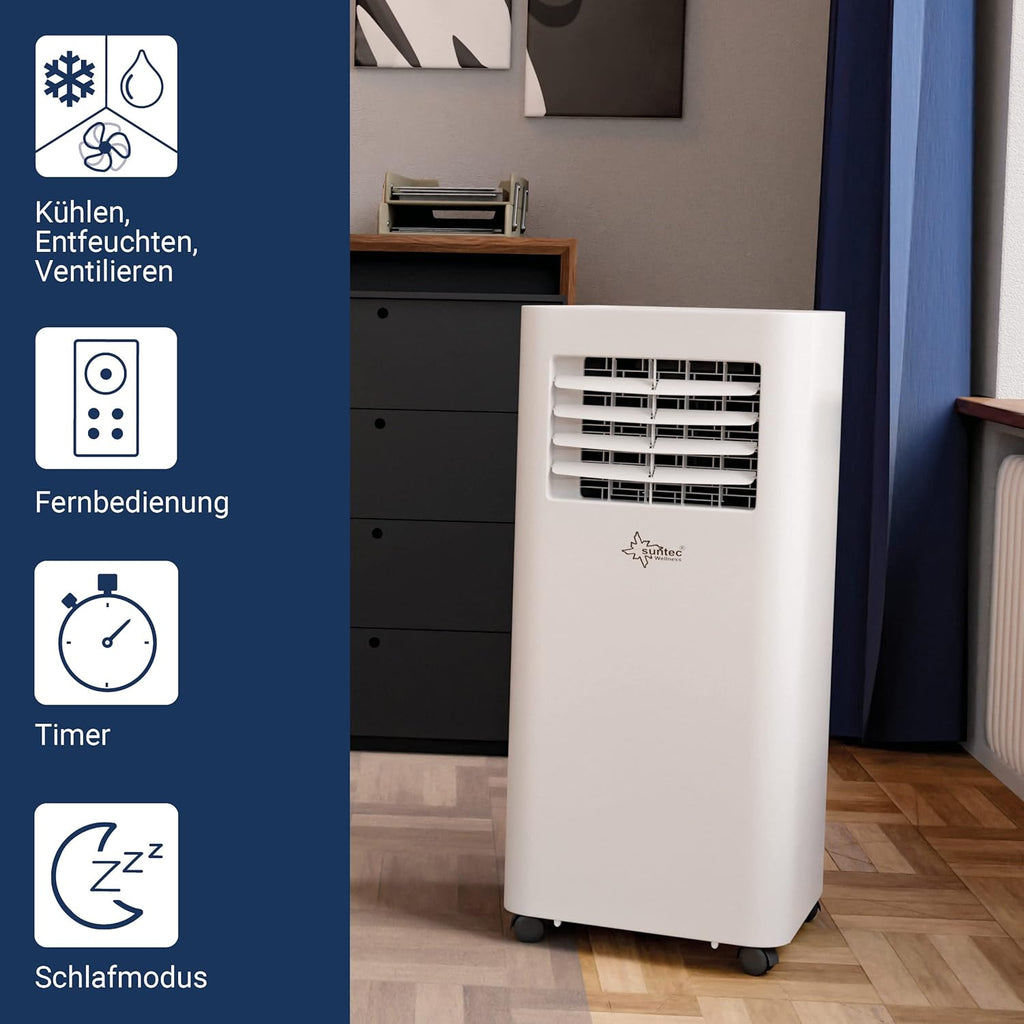 SUNTEC Aire acondicionado portátil Impuls 2.6 Eco R290 – Aire acondicionado móvil y silencioso con tubo de escape – Enfriador y deshumidificador para habitaciones de hasta 34 m² – Refrigeración móvil para hogar y oficina – 9.000 BTU | 2600 vatios