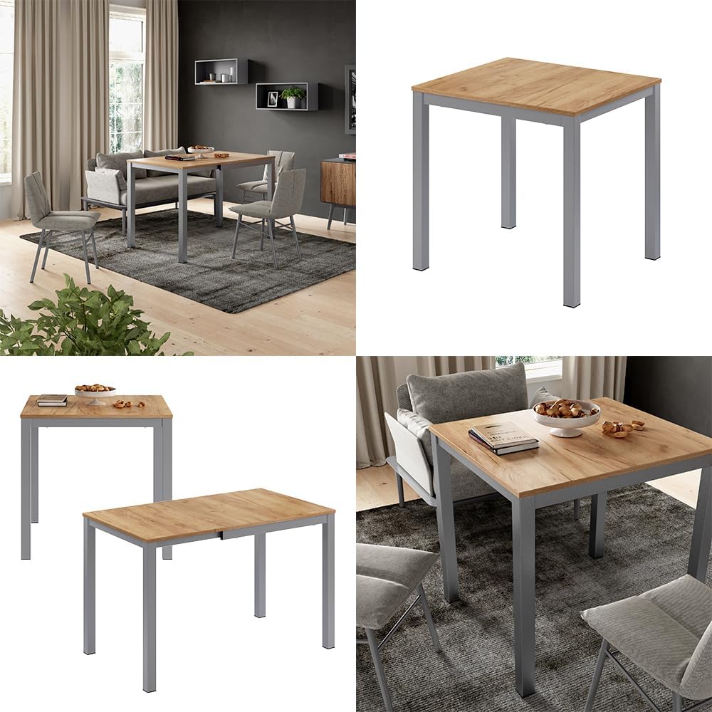 Mesa de comedor Vicco Granny, roble/gris, 120 x 70 cm extensible, con función de extensión para longitudes de mesa variables