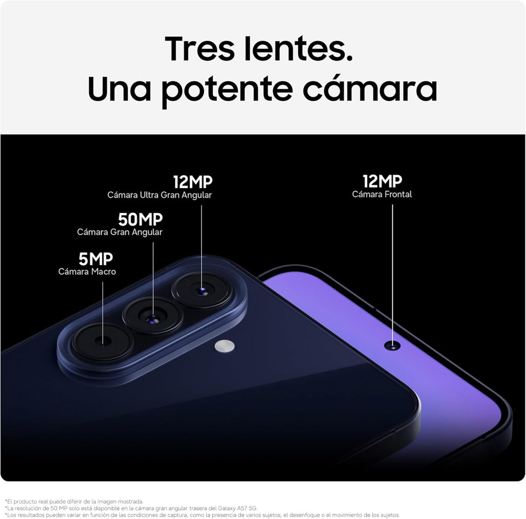 Samsung Galaxy A57 5G, 512 GB, móvil fino con IA, 8 GB, gran angular de 50 MP, autonomía de 2 días, batería de 5000 mAh, IP68, garantía del fabricante de 3 años + 1 año extra, color lila (versión española)