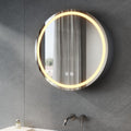 SONNI Armario de baño con espejo e iluminación, 3 colores de luz ajustables, antivaho, armario de baño redondo con enchufe, armario de baño con espejo y estante, botiquín 60 cm gris oscuro