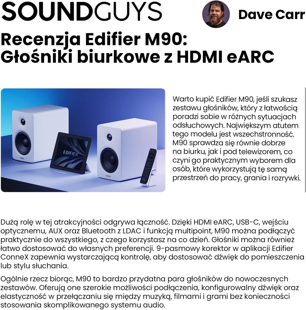 Edifier M90 Głośniki półkowe z 100W RMS i dźwiękiem Hi-Res LDAC，Biały
