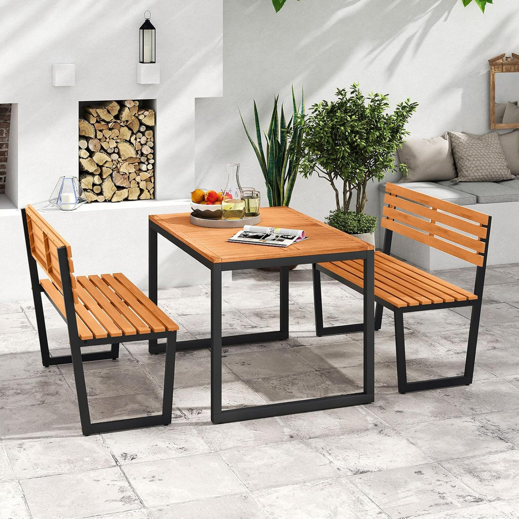 COSTWAY Gartenbank Holz, Holzbank wetterfest, 2-Sitzer Sitzbank aus Akazienholz, Balkonbank mit Metallrahmen, Terrassenbank bis 360 kg belastbar, Parkbank für Garten, Balkon, Terrasse