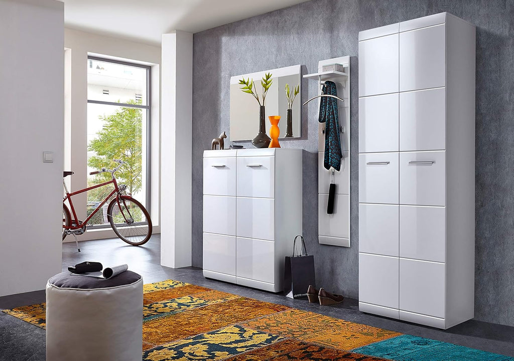 Zapatero Germania 3524-84 GW-Adana, con frentes de alto brillo, en blanco, 90 x 120 x 36 cm (ancho x alto x profundo)