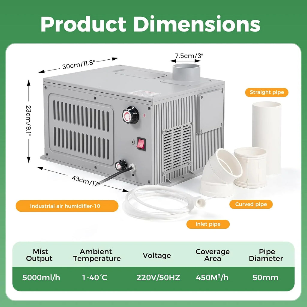 Ultradźwiękowy generator mgły 9 l/h, przemysłowy nawilżacz powietrza, regulowana objętość mgły, ultradźwiękowa maszyna do wytwarzania mgły, z filtrem, rurą PCW, do hodowli grzybów