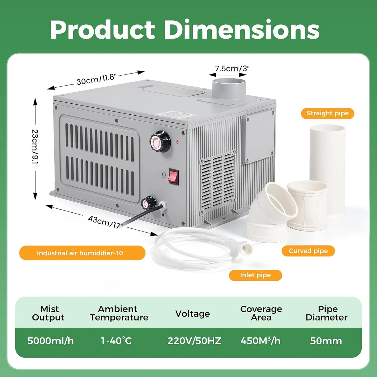 Ultradźwiękowy generator mgły 9 l/h, przemysłowy nawilżacz powietrza, regulowana objętość mgły, ultradźwiękowa maszyna do wytwarzania mgły, z filtrem, rurą PCW, do hodowli grzybów