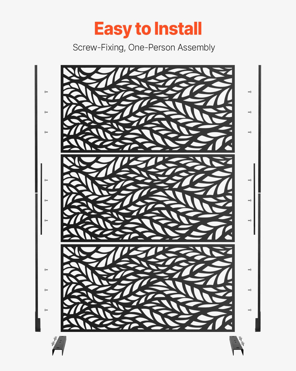 VEVOR Biombo, 120x50,8x183 cm, paredes y paneles de privacidad para exteriores, separador de ambientes independiente con soporte, divisor decorativo para balcón, terraza, interiores, negro