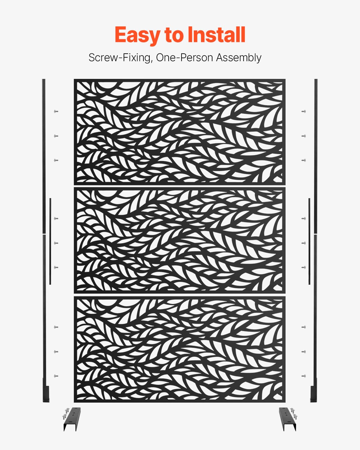 VEVOR Biombo, 120x50,8x183 cm, paredes y paneles de privacidad para exteriores, separador de ambientes independiente con soporte, divisor decorativo para balcón, terraza, interiores, negro