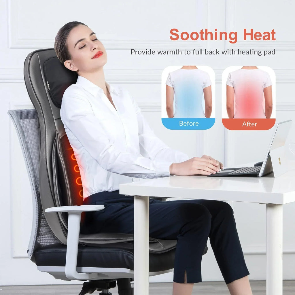 COMFIER Cojín de masaje Shiatsu para espalda y cuello con calor, función de amasado 2D/3D y compresión de aire para mujeres y hombres