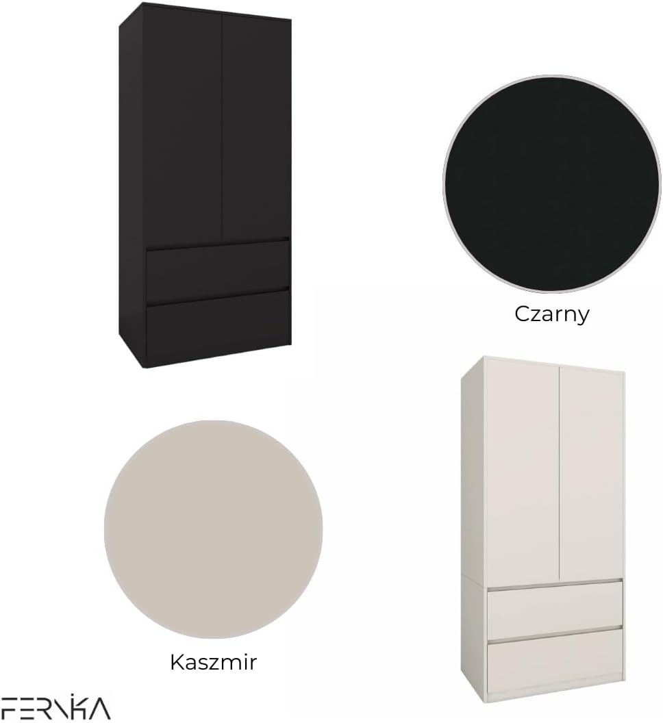 BDW - Armario con cajones - Armario de 90 cm de ancho, 181 cm de alto, 51 cm de fondo - Armario de pasillo de 2 puertas, con barra para ropa y estantes - para dormitorio, niños, pasillo - Negro
