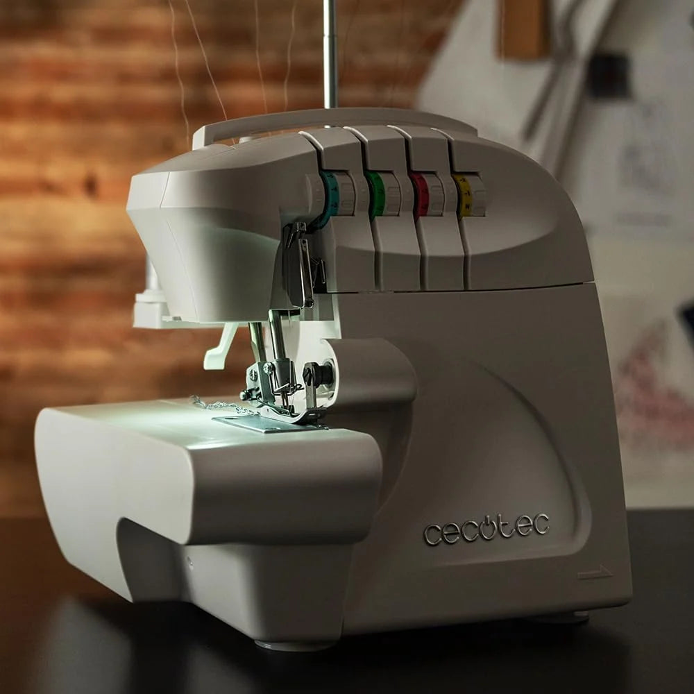 Cecotec Maszyna do szycia, BelleCouture OverLock, prędkość 1100 obr/min, regulowane ciśnienie wykrawania, postęp różnicowy, funkcje ściegu 4-nitkowego i zestaw akcesoriów