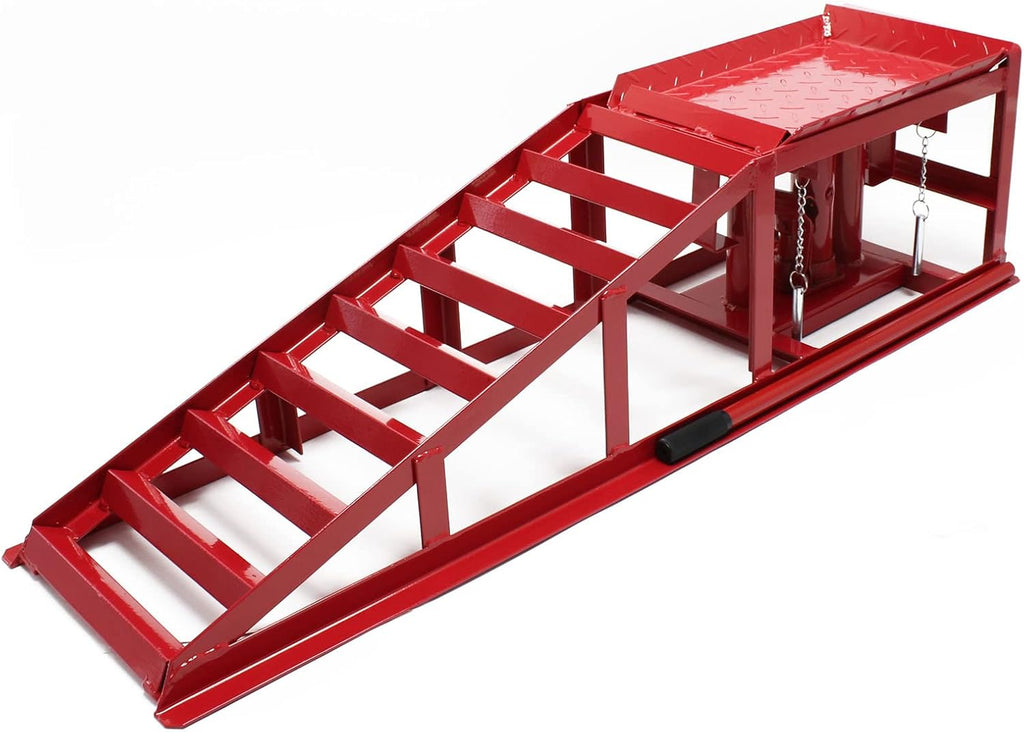 Wiltec Juego de 2 rampas para coche – con gato hidráulico de 2000 kg – Altura ajustable – Rampas de carga para mantenimiento e inspección de automóviles en garaje y reparación