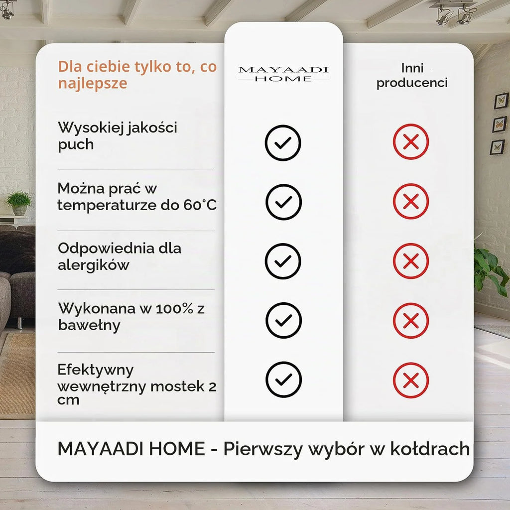 Mayaadi Zimowa kołdra puchowa, bardzo ciepła 200 x 220 cm, 2500 g, 70% puch, 30% pierze, 100% naturalna bawełna, wyprodukowana w Europie, pikowana kołdra dla alergików – MA49