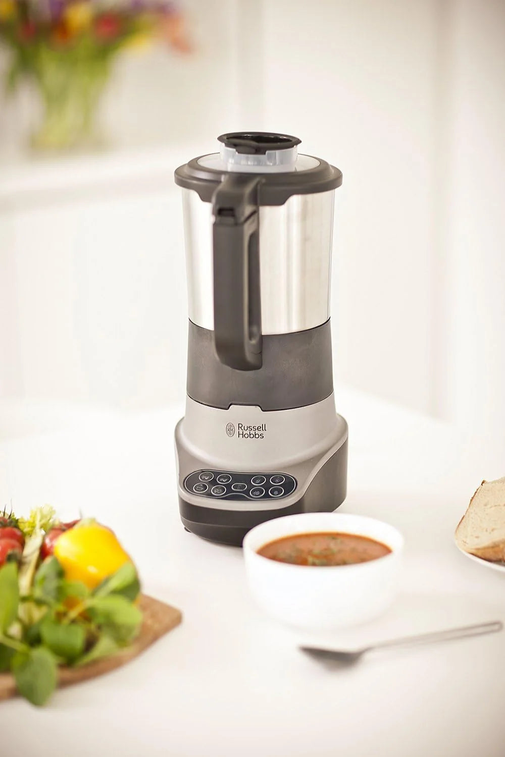 Russell Hobbs mikser, 8 programów, pojemność do 1,75l, stal nierdzewna, funkcja utrzymania ciepła, powłoka zapobiegająca przywieraniu, blendowanie, moc 800W, srebrny,Soup&Blend 21480-56