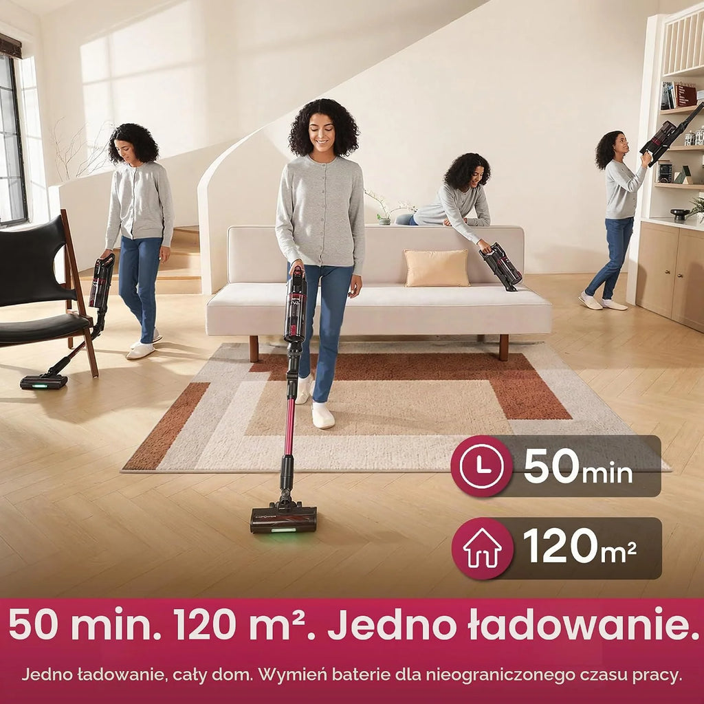 FAMIVAC FV3 Bezprzewodowy Odkurzacz Pionowy 60KPa/50Min/120㎡, Składana Rura, Samostojący, Antyplątaninowa Szczotka, Zielone LED, Odkurzacz Ręczny do Podłóg/Dywanów/Sierści