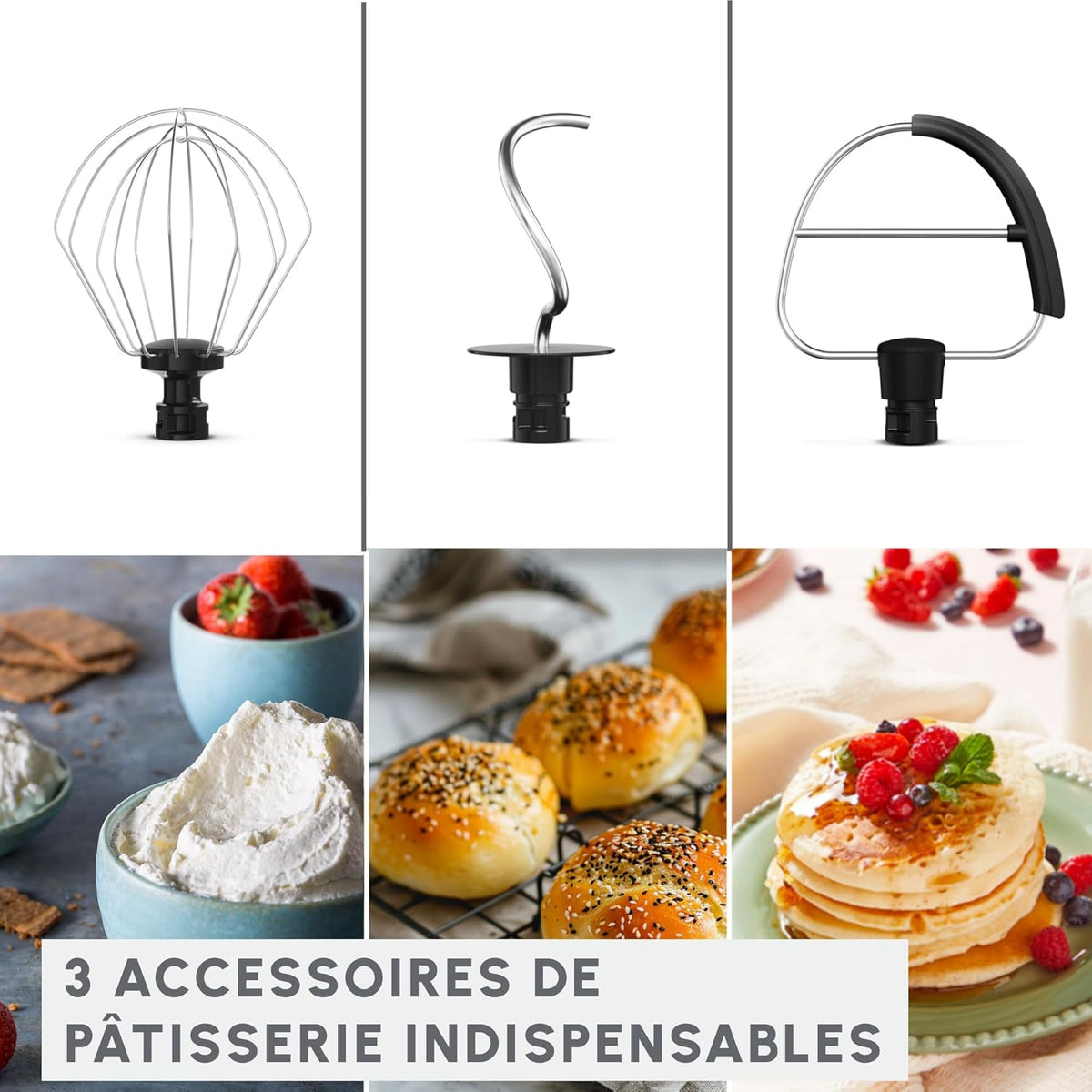 Moulinex, Bake Simple, Robot pastelero, compacto, fácil de usar, batidor de varillas, batidor y gancho amasador, QA141AF0