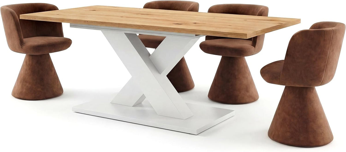 Mesa de comedor extensible Newroom blanco roble silvestre, moderna - 150x76x90 cm (ancho x alto x fondo) - mesa de cocina, mesa de comedor - comedor, cocina, salón