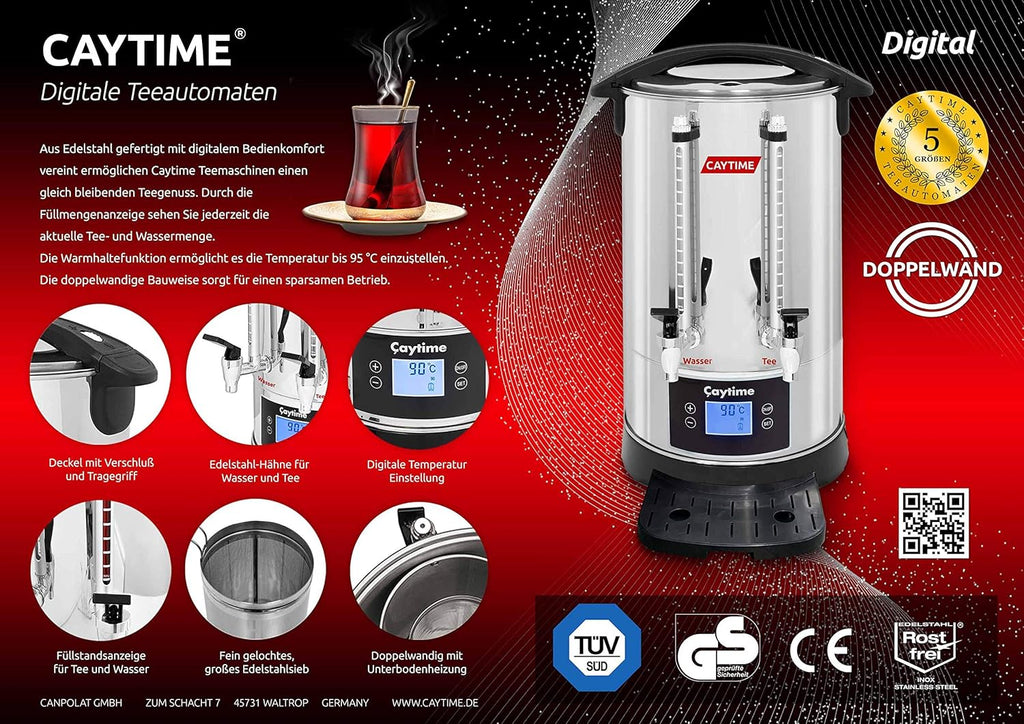Máquina de té D20 - Tetera digital, aislada con doble pared - Samovar, Semaver 20 litros