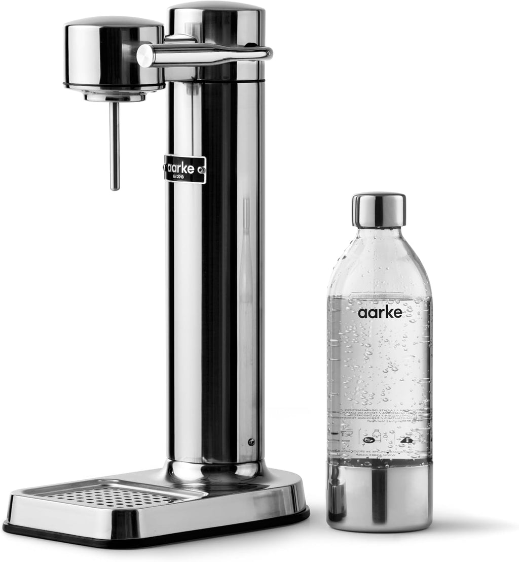 Aarke Carbonator 3, gasificador de agua de acero inoxidable con moderno acabado en acero, incluye botella de PET de 1L sin BPA, máquina de agua con gas para agua del grifo, compatible con cilindros de CO2 de 60L