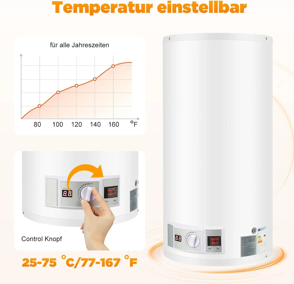 Bojler, elektryczny zbiornik ciepłej wody 2000 W, 220 V, mocowanie ścienne, bojler wodny, prysznic, wiszący na ścianie, do łazienki, prysznica, 25-75℃