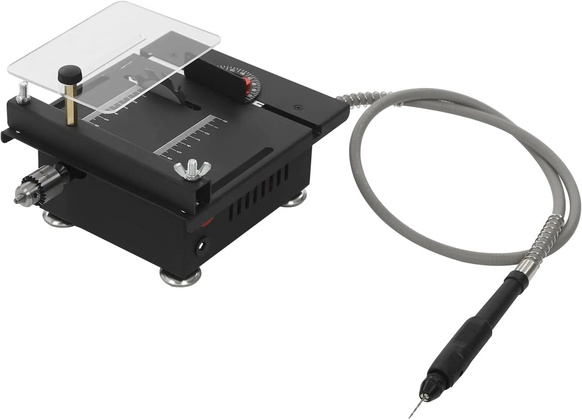 Mini stołowa pilarka tarczowa, 100 W, elektryczna piła stołowa, 7-biegowy zasilacz sieciowy, regulowany, precyzyjny, do cięcia, szlifowania, grawerowania i wiercenia