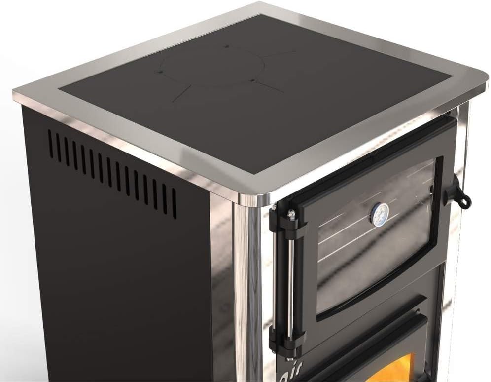 Estufa de leña con horno y placa de cocción ABC Concept 2 Air Mini, conexión múltiple, estufa de leña de 10 kW, chimenea, estufa, estufa de taller, estufa sueca, estufa de cabaña, estufa de calefacción, estufa de leña