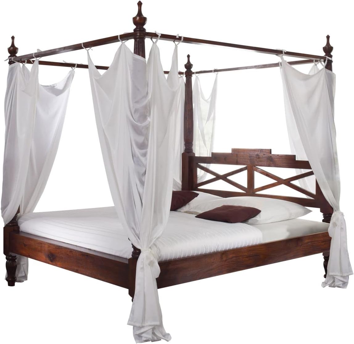 MASSIVMOEBEL24.DE | Cama con dosel Oxford de acacia 147x221x224, color: lacado marrón oscuro