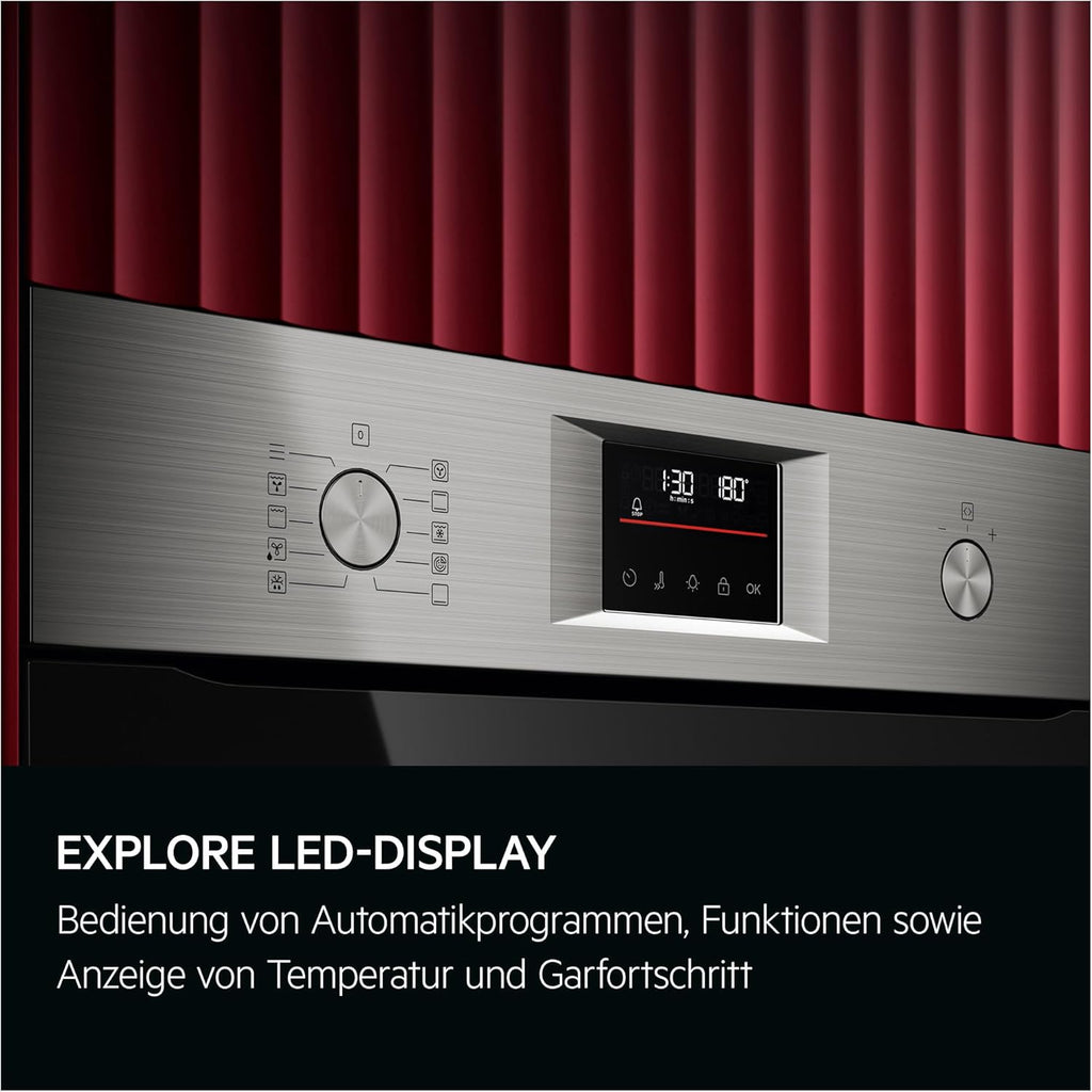 Horno empotrable AEG – Serie 5 Aire caliente circular: resultados de cocción uniformes en 3 niveles – Autolimpieza por pirólisis – 25 programas automáticos – Pantalla táctil LED – Calentamiento rápido – Negro – BPE53516AB
