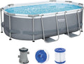 Set de piscina con estructura Power Steel de Bestway, ovalada, con bomba de filtrado, 305 x 200 x 84 cm, gris, 5614A
