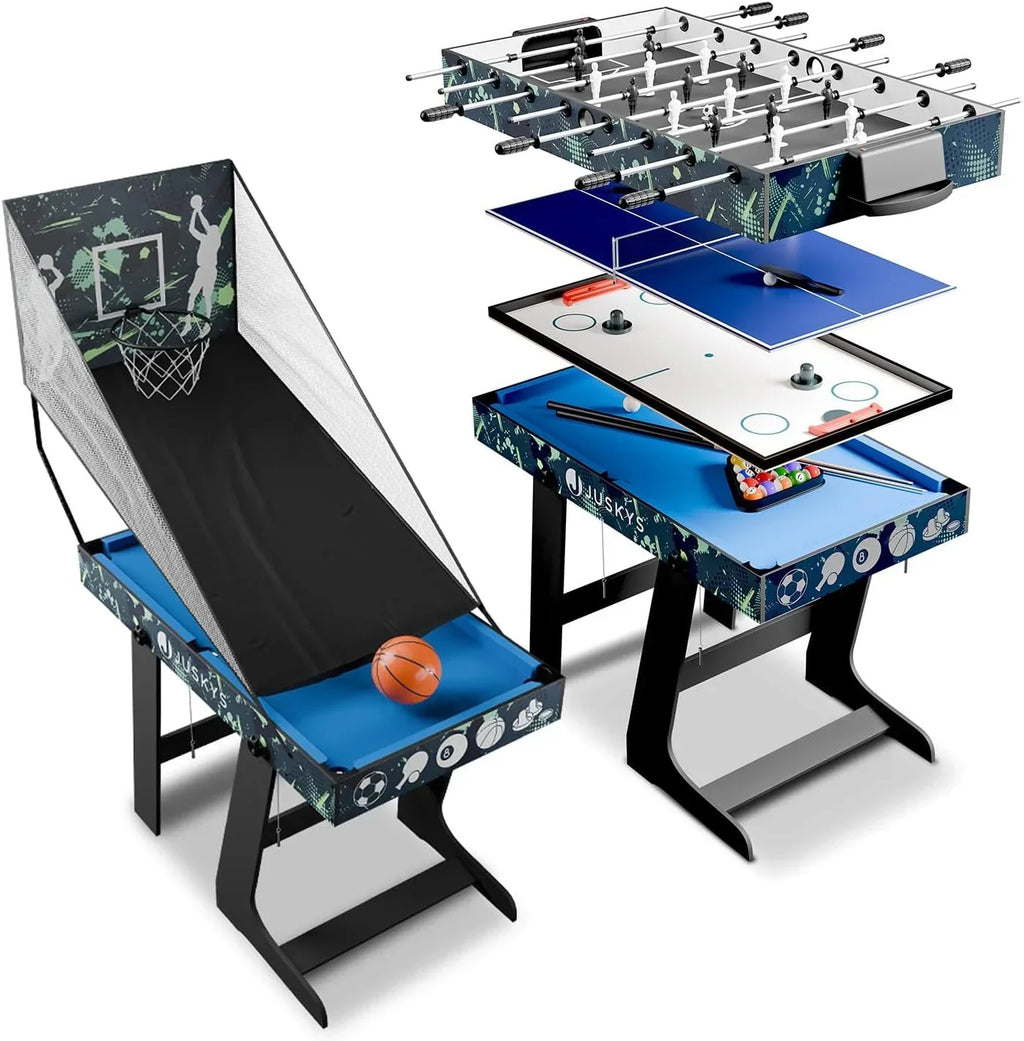 Mesa de juego multifuncional 5 en 1 plegable con mesa de ping-pong, futbolín, mesa de billar, hockey y baloncesto, modelo 24875