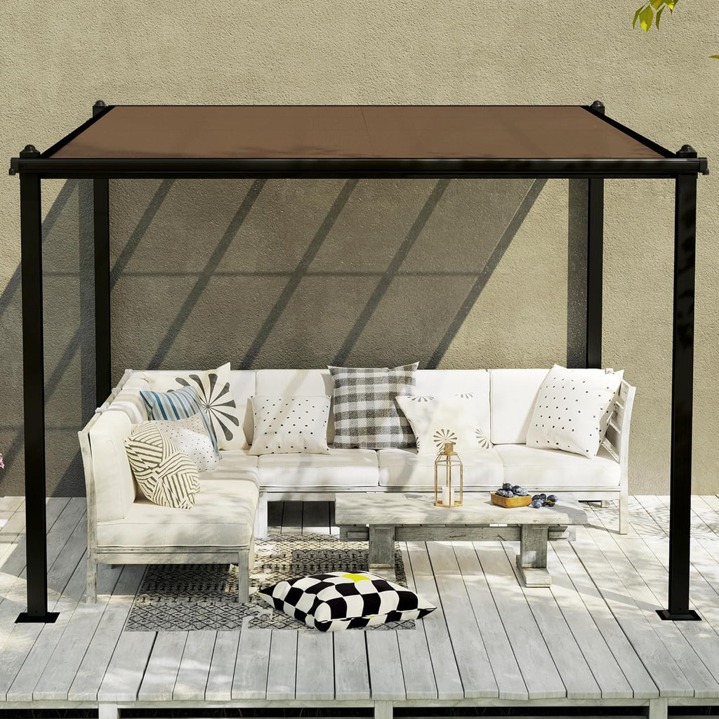 Pérgola de jardín Outsunny para exteriores de aluminio, 3 x 3 m, pérgola adosada con techo de policarbonato impermeable, sistema de drenaje, cenador con protección solar UPF30+ para terraza, patio y jardín, gris