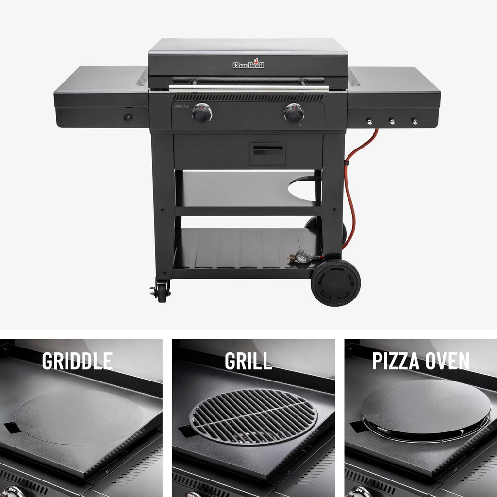 Charbroil Gasgrill Plancha Versa Tile 3en1 Plancha, Parrilla y Horno de pizza, placa de cocción con revestimiento cerámico de 70x50 cm