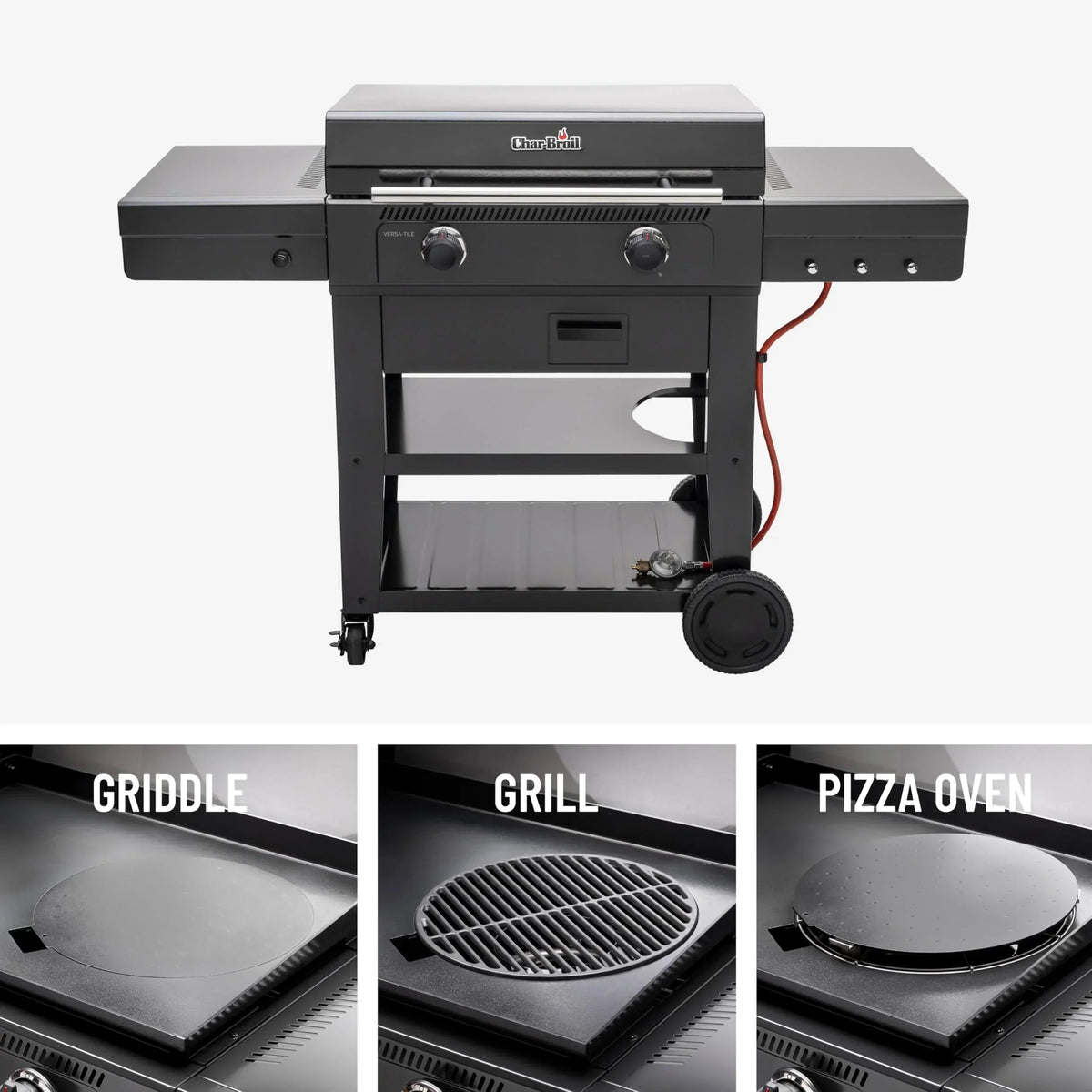 Charbroil Gasgrill Plancha Versa Tile 3en1 Plancha, Parrilla y Horno de pizza, placa de cocción con revestimiento cerámico de 70x50 cm
