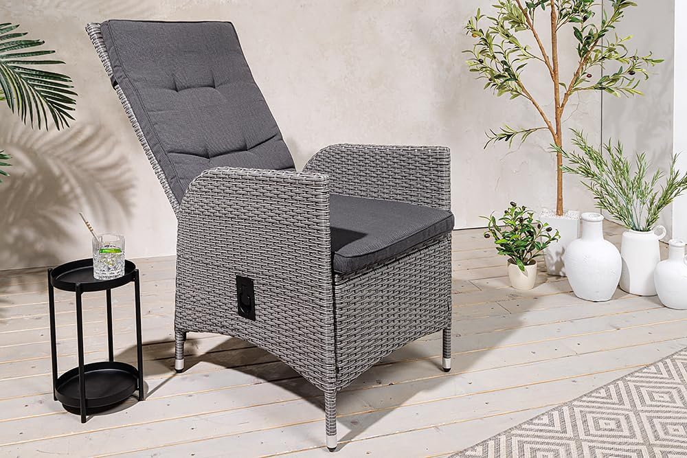 Silla de jardín para exteriores Riess Ambiente Sylt - gris - polirratán - respaldo alto con reposabrazos ajustable resistente a la intemperie
