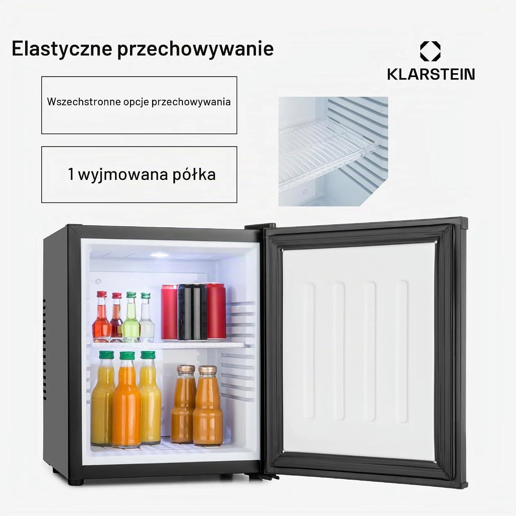 Klarstein Mini lodówka do pokoju, Mini lodówka 23L na napoje i kosmetyki, Mały minibar, mała i cicha, Regulowana półka, Mała na kosmetyki 5-15°C